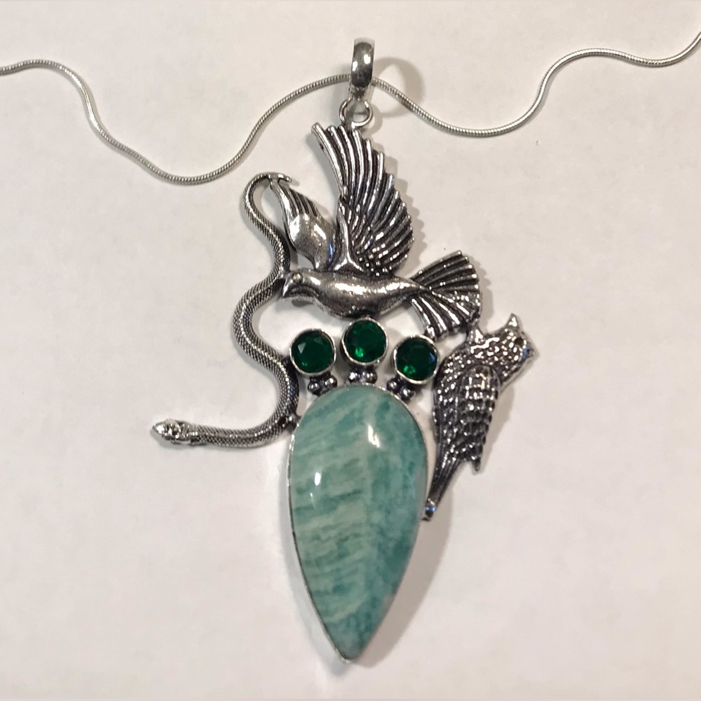 Amazonite Chrome Diopside Stamped 925 Sterling Silver Necklace